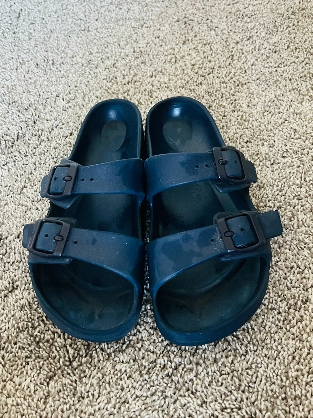 Kids Blue Double-Buckle Slide Sandals